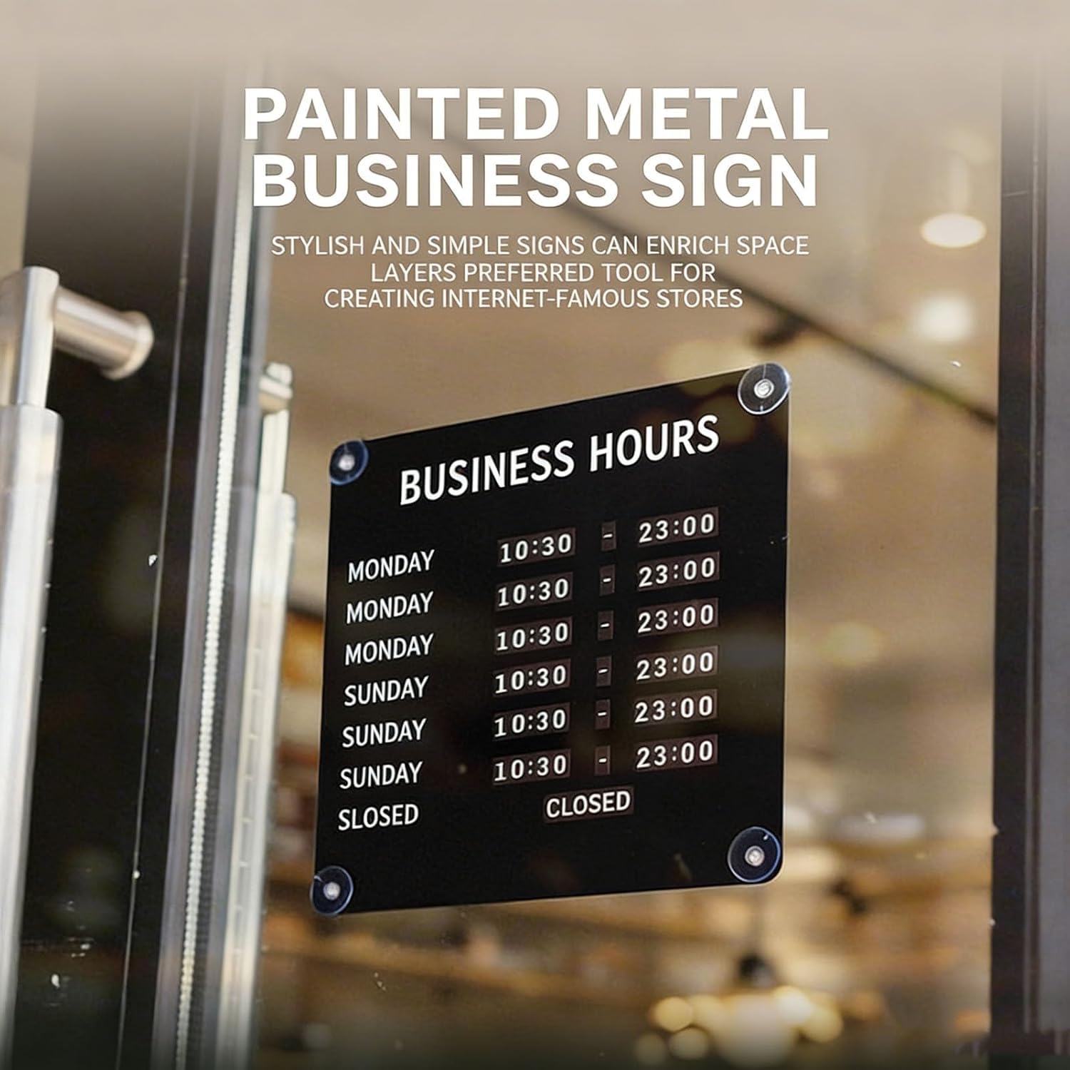 Metalowy znak godziny pracy ze zmiennymi numerami magnetycznymi, znak godzin otwarcia, z przyssawkami, tablica do planowania wielokrotnego użytku, do szklanych drzwi, restauracji, sklepu czarny