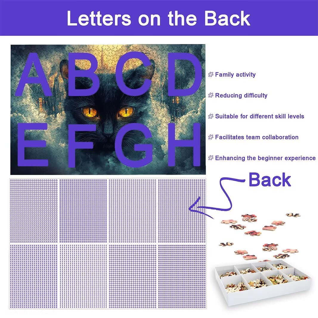 Puzzle z kotem dla dorosłych 1000, 1000 puzzli dla dorosłych, 75 x 50 cm, twarde, niemożliwe, drewniane puzzle, wymagająca gra dla całości, dla kobiet/mężczyzn, motyw: (miasto), -8029
