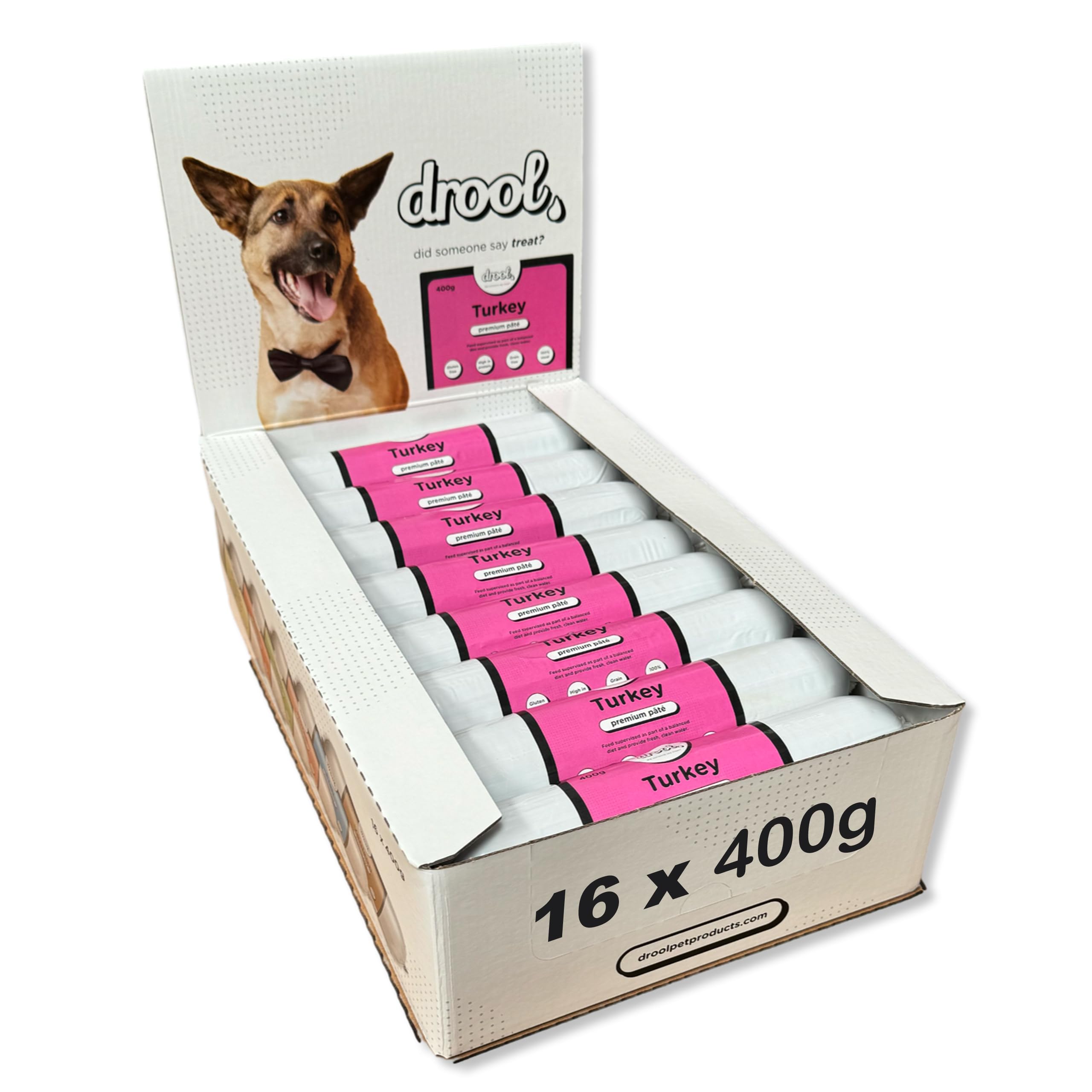 Drool Pet Products Dog Food Pate | Multi Pack 16 x 400g Premium Turkey Dog Pate Tube