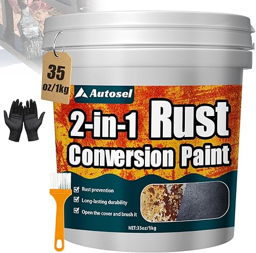 Autosel 2-in-1 Rust Converter & Metal Primer, 35 oz Rust Remover & Inhibitor Paint for Metal, Stops Rust & Corrosion, Heat & UV Resistant Automotive Rust Reformer for Car, Truck Frame, Trailer – Black