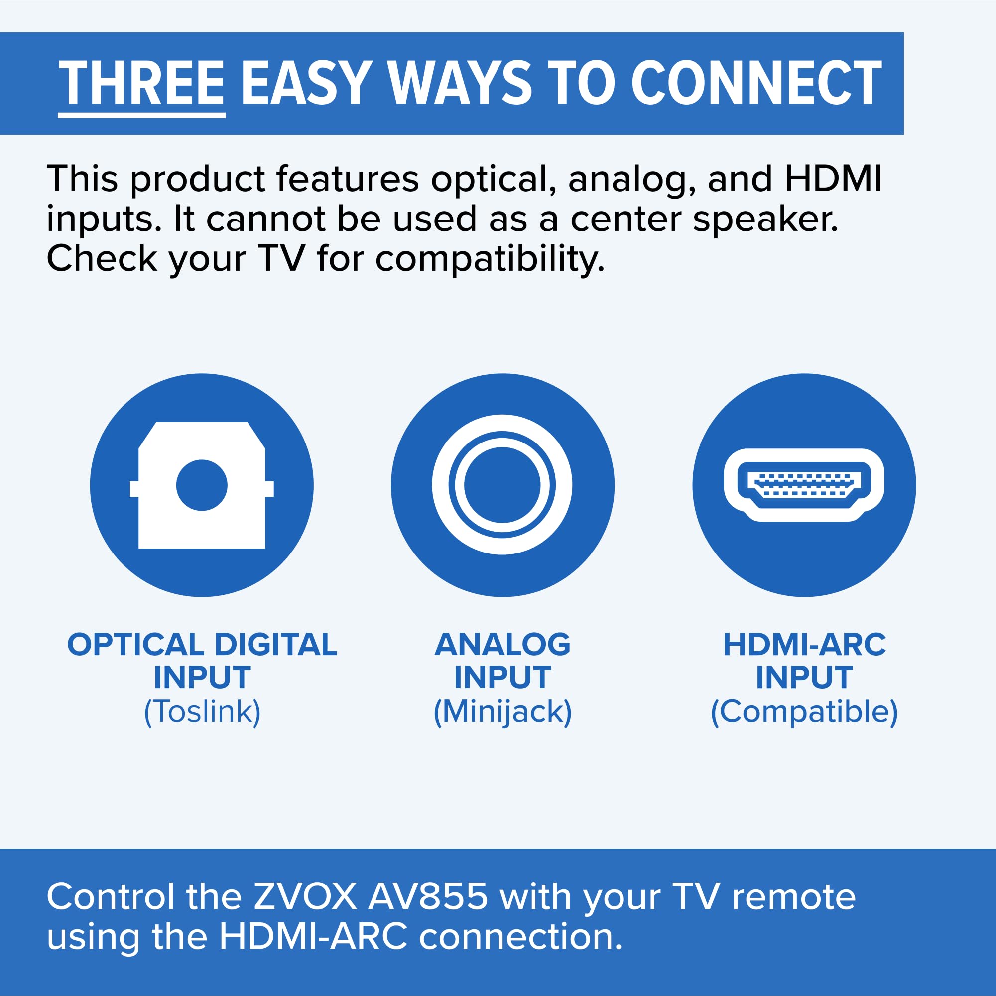 ZVOX AccuVoice AV855 Dialogue Clarifying Soundbar - Tecnologia acustica brevettata con 20 livelli di potenziamento vocale, doppio subwoofer, altoparlante TV a basso profilo per Home Theater e Smart TV