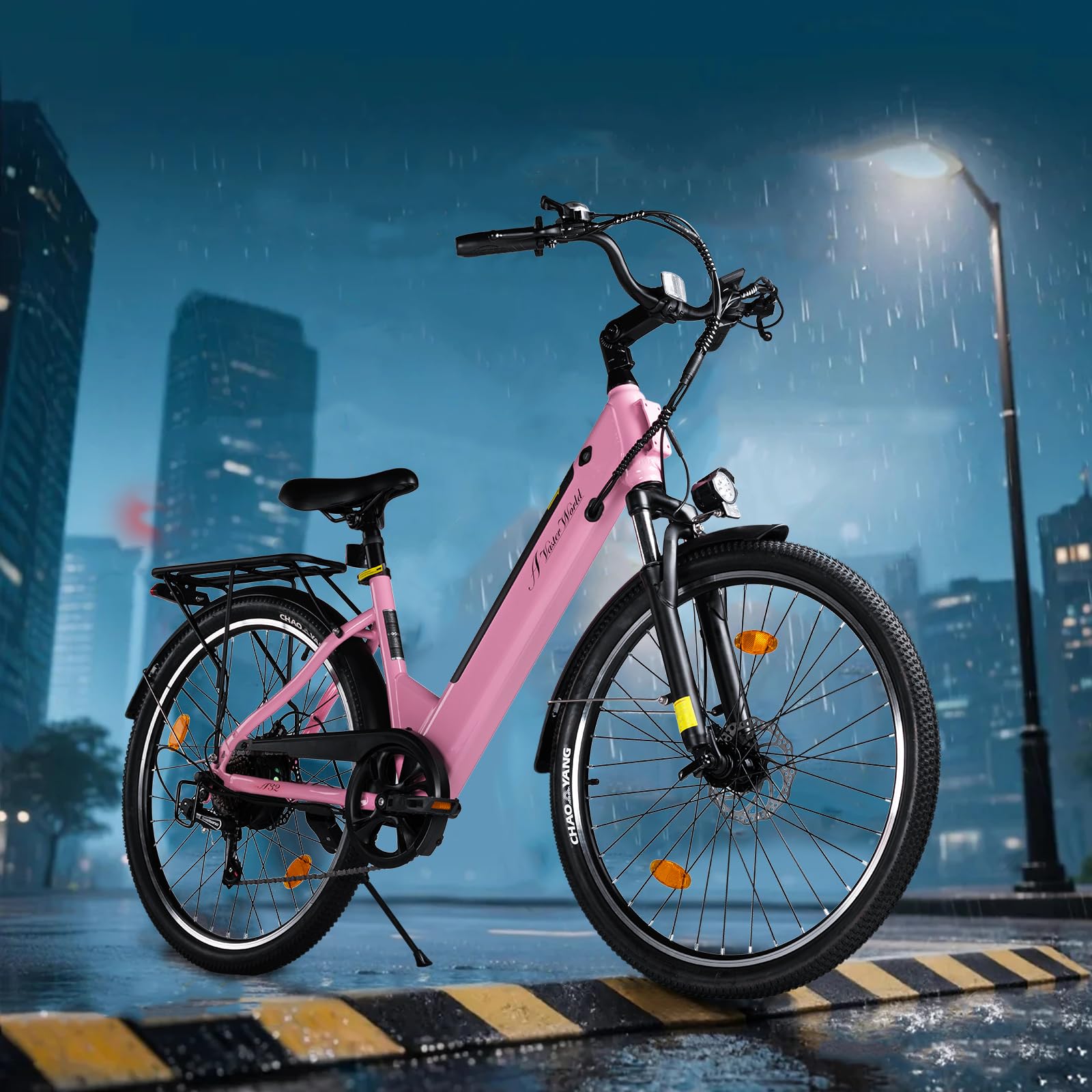 Velo Electrique Adulte 26/27.5 Pouces, VTC Électrique Homme Femme, Vélo Ville 7 Vitesses, Batterie Amovible 36V 12.8Ah, Autonomie 42KM, Suspension Avant, Freins à Disque, Feu LED Avant