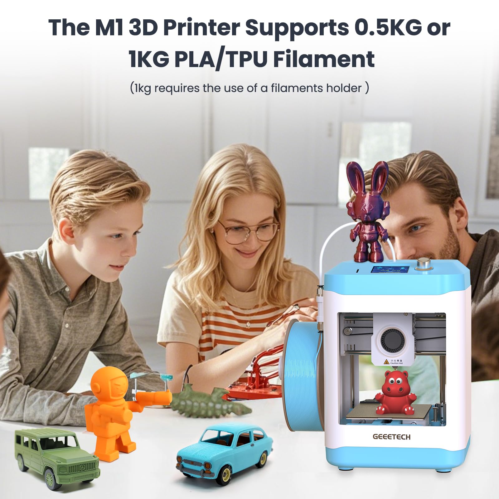 GIANTARM GEEETECH M1S Stampante 3D Wi-Fi, controllo intelligente e display a colori. Mini stampante 3D per principianti, estrusore ad azionamento diretto, velocità di stampa più veloce di 250 mm/s.