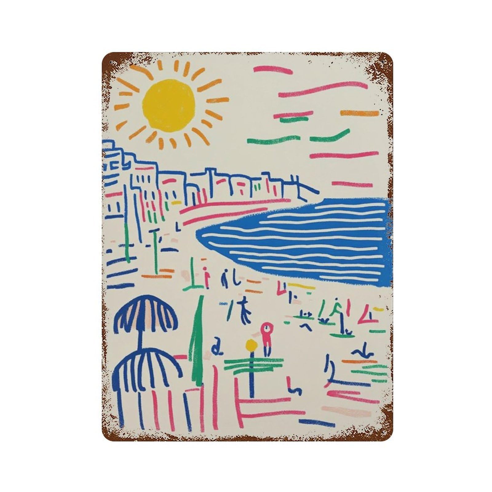 xiaoxiaoshen Colorful Beach Modern Coastal Abstract Seaside Wall Decor Art Metal Tin Poster Modern Home Decor Art Home Bar Shop Decorations Vintage Sign 40x30cm