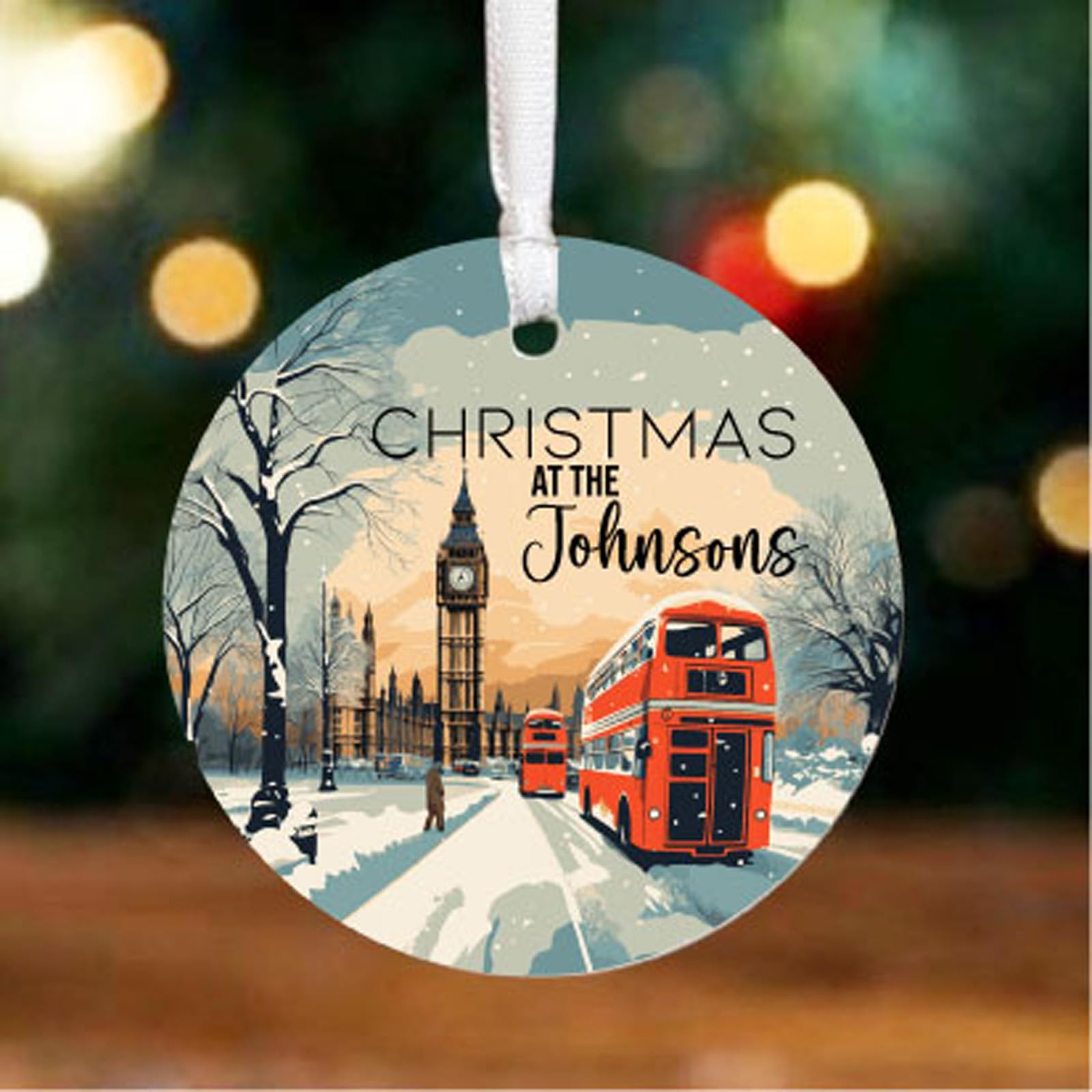 Luck And Luck Red London Christmas Bauble, Personalised Custom Holiday Ornament, Unique Tree Decoration For Christmas