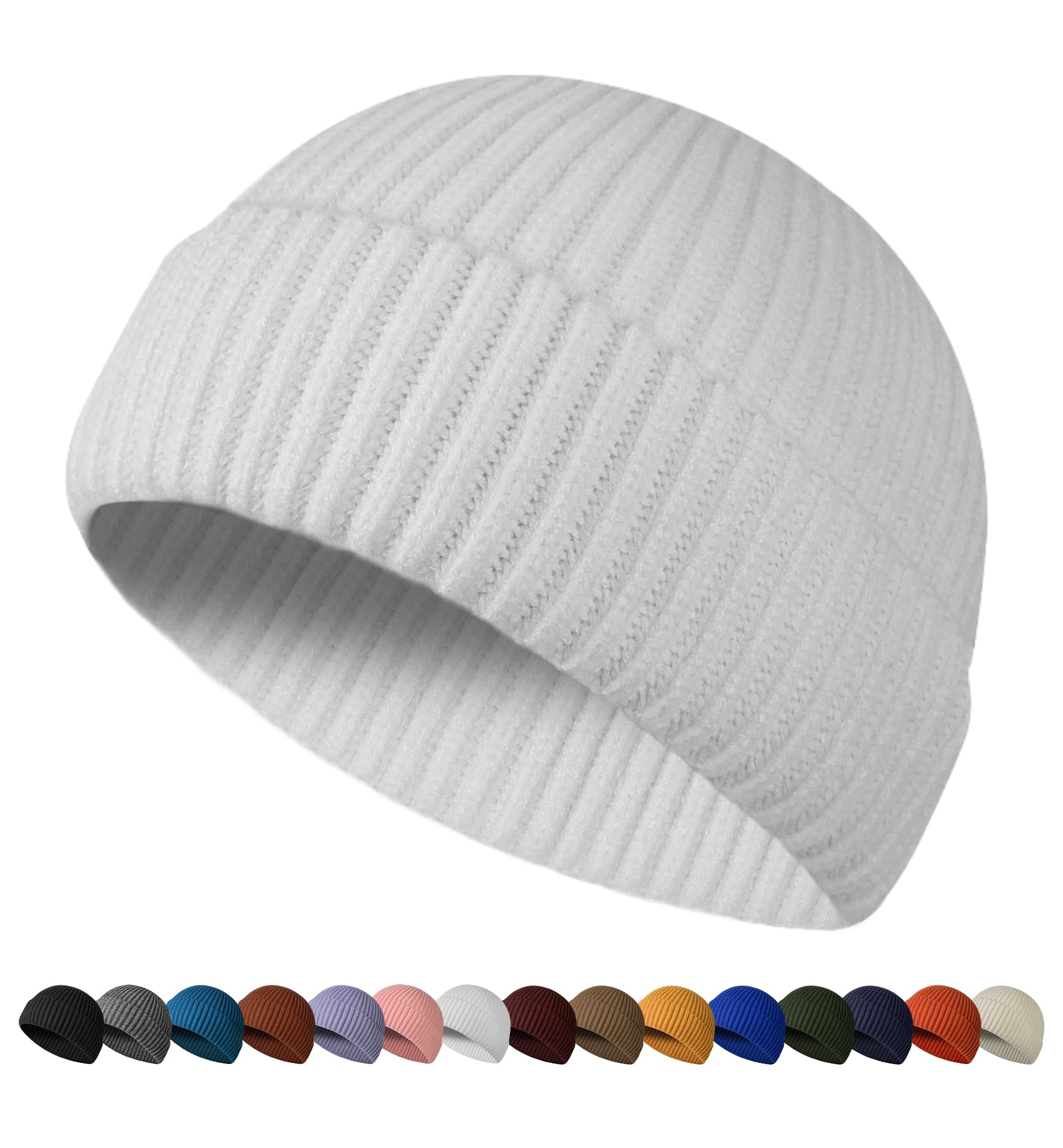 HiRui Fisherman Beanie for Men Women, Knit Trawler Beanie Watch Hats Winter Caps (White)