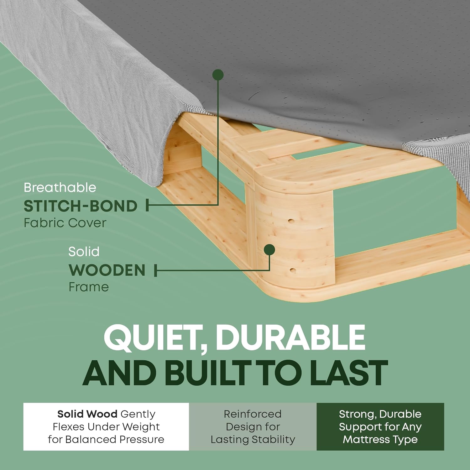Treaton, 8-Inch Sturdy Wood Box Spring for Mattress Support - Durable and Easy to Assemble Natural Wood Foundation for California King, Gray