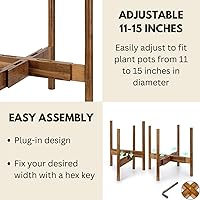 Vista 3 de Fox & Fern Soporte Grande Ajustable para Plantas de Interior — 11 a 15 Pulgadas, Soporte Premium de Bambú Estilo Moderno de Mediados del Siglo