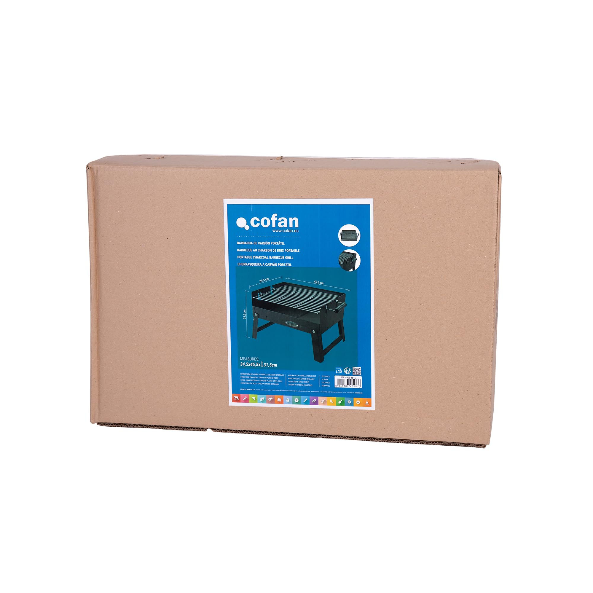 Cofan Barbacoa de carbón portátil | Parrilla de acero cromado | Barbacoa plegable | Con asas laterales | Ideal para camping, jardín y terraza | Medidas: 45,5 x 34,5 x 31,5 cm