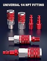 Vista 3 de 16 Piezas Juego Universal de Accesorios y Acoplado de Manguera de Aire de 1/4" NPT, Aluminio Ligero Con Enchufe de Conexión Rápida, Accesorio