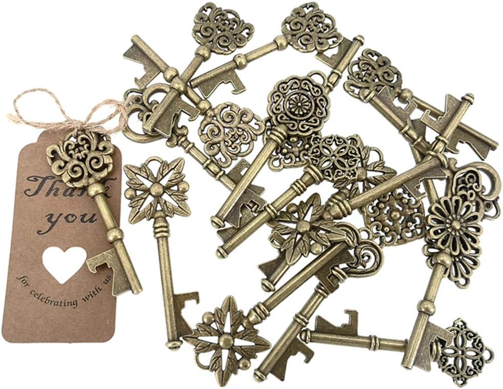 Get Discount Offer 80pcs Skeleton Key Bottle Opener Wedding Party Favor Souvenir Gift with Escort Tag and Jute Rope(Bronze Tone,8 styles)