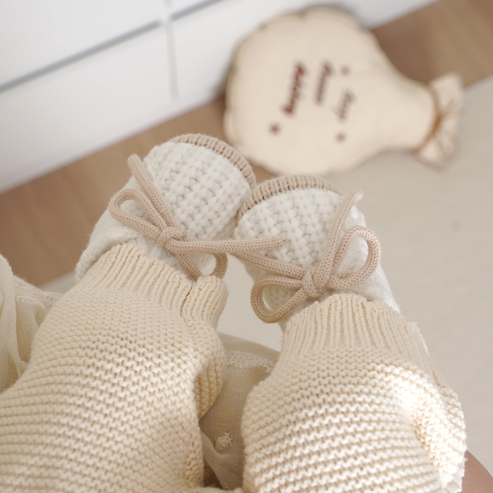 LAWKUL Baby Booties Knit Newborn Shoes Cozy First Walkers Infant Toddler Boots for Boy Girls 0-3 Months — view 5