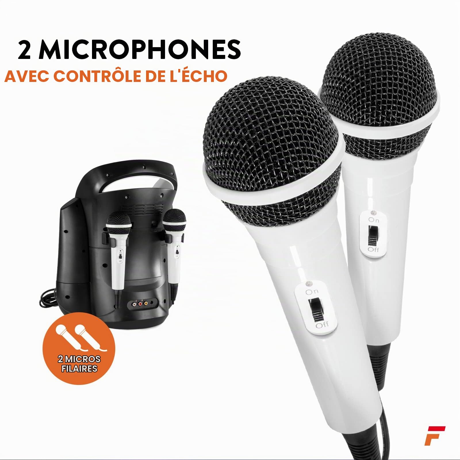 Fenton SBS30W - Enceinte Karaoké Portable avec 2 Microphones - Blanc, Fonction Bluetooth et Effets Lumineux LED, Lecteur CD + G, Parfait pour Une Soirée Karaoké, Idéal pour Chanter Entre Amis