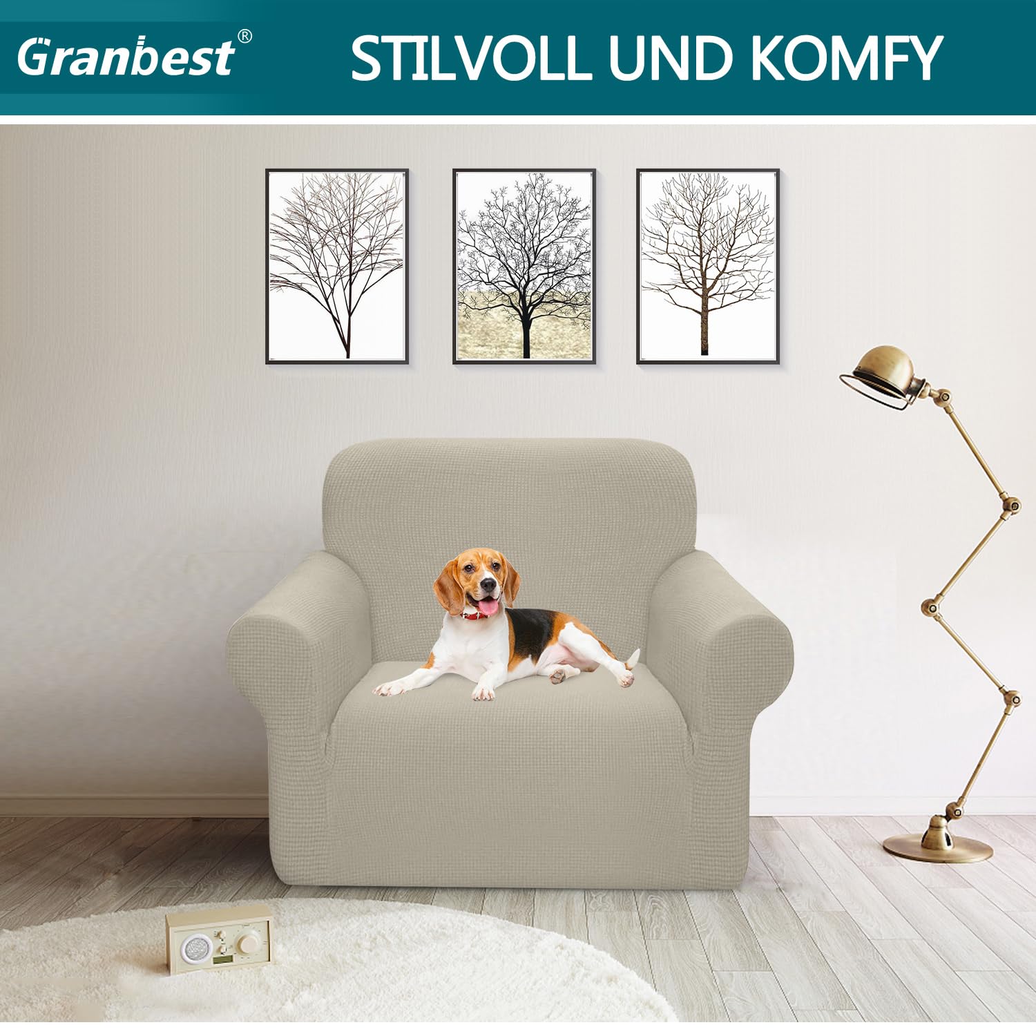 Granbest - 1 copridivano elasticizzato, impermeabile, in spandex, tessuto jacquard, con gommapiuma antiscivolo (1 posto, sabbia)