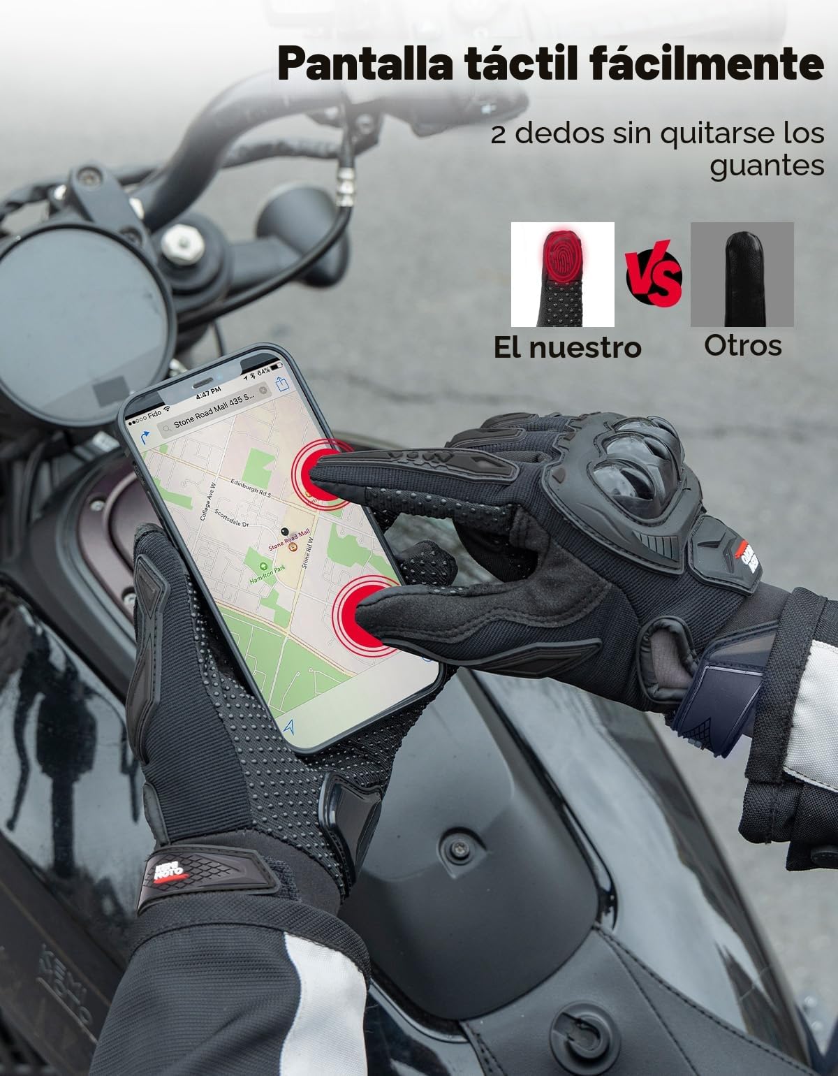 KEMIMOTO Guantes Moto Hombre, Guantes Moto Verano Protector Nudillos, Transpirables Exterior Pantalla Táctil para Hombre y Mujer, para Motos, Bicicletas, Scooters, Caza