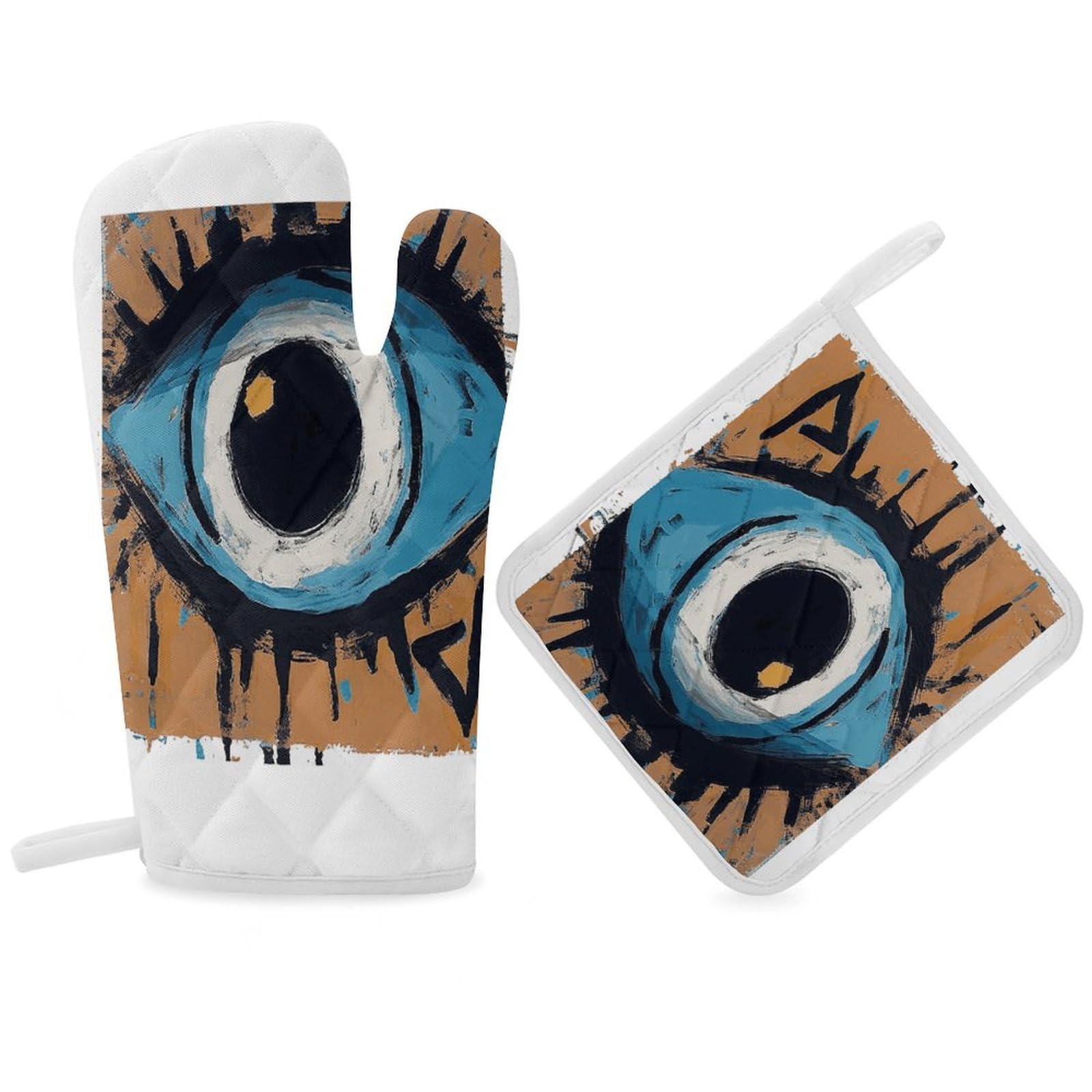 Fodpand Women's Style Evil Eye Oven Mitts And Pot Holders Sets,Oven Gloves For Kitchen Oven Mitts And Potholders For Baking Cooking Grilling Apartment Essentials