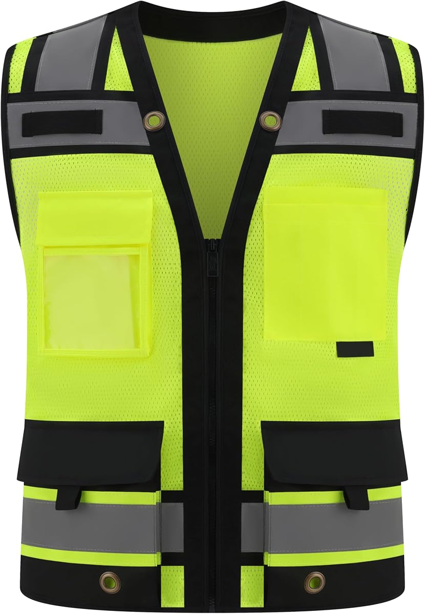 Class 2 High Visibility Reflective Safety Vests Women & Men | With 15 Pockets And Zipper Front,Meets Ansi/Isea Standards