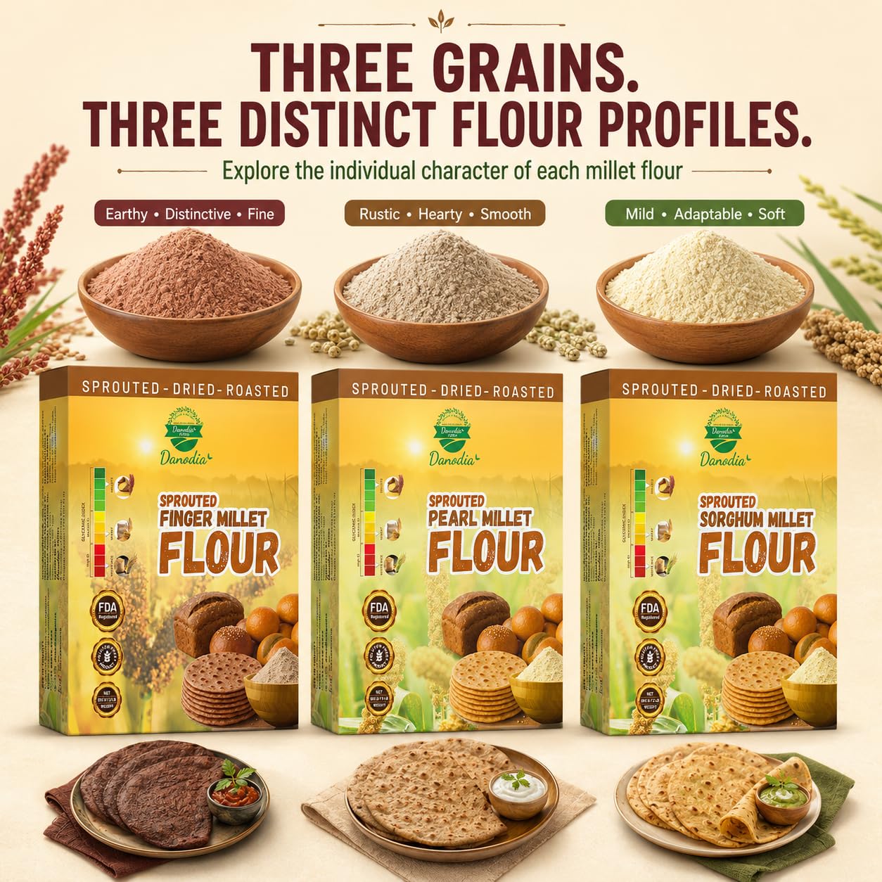 Danodia Foods Finger, Pearl & Sorghum Millet Flour 2 lb Each Bundle image 4