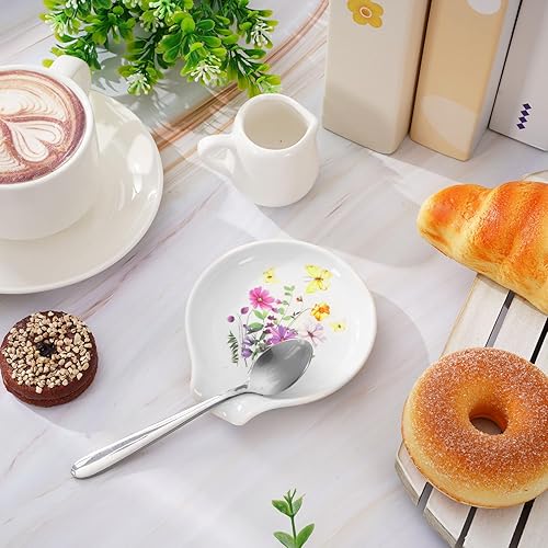 Miniatura 4 de JarThenaAMCS Soporte para cucharas de primavera, acuarela, mariposa, cerámica, soporte para cucharas, platos para salsa floral, plato para anillo