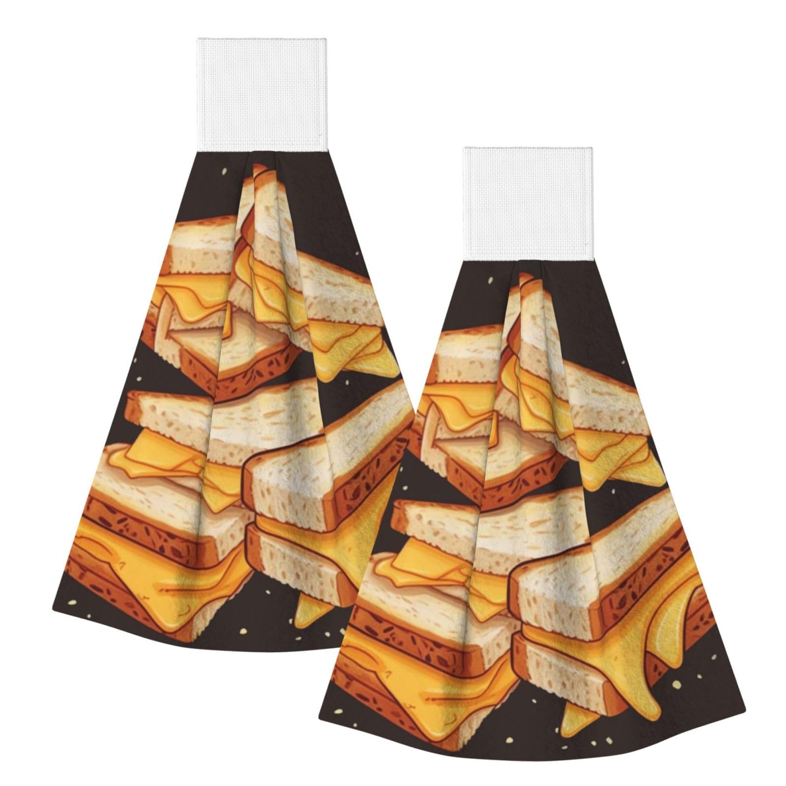 DOPKLNA Cheese Sandwiches Print, 2 Pcs Hanging Coral Fiber Hand Towels for Bathroom, Absorbent Kitchen Towels