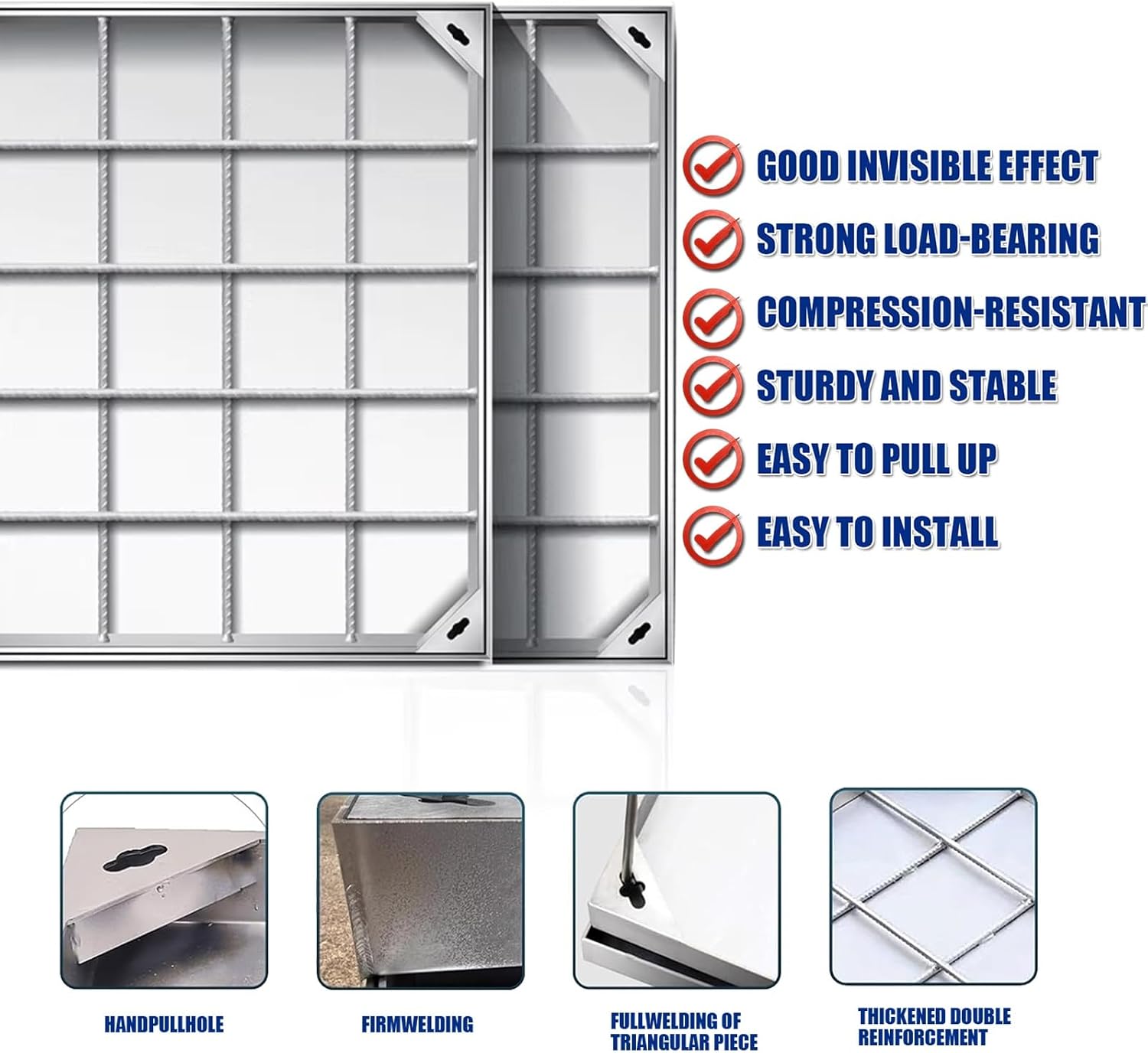 Heavy Duty Stainless Steel Manhole Covers & Frames - Invisible Design for Outdoor Garden Patio Garage & Highway - Durable Septic Tank Covers (8cm 40x40cm/15.7x15.7in)