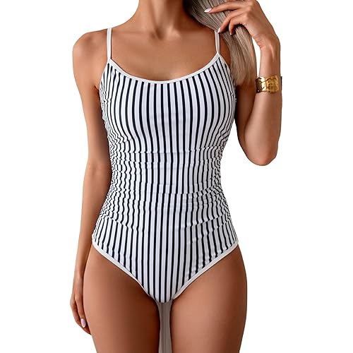 Eomenie Women's One Piece Swimsuit Tummy Control Slimming Bathing Suit Color Block Spaghetti Strap 1 Piece Swim Suit Swimwear