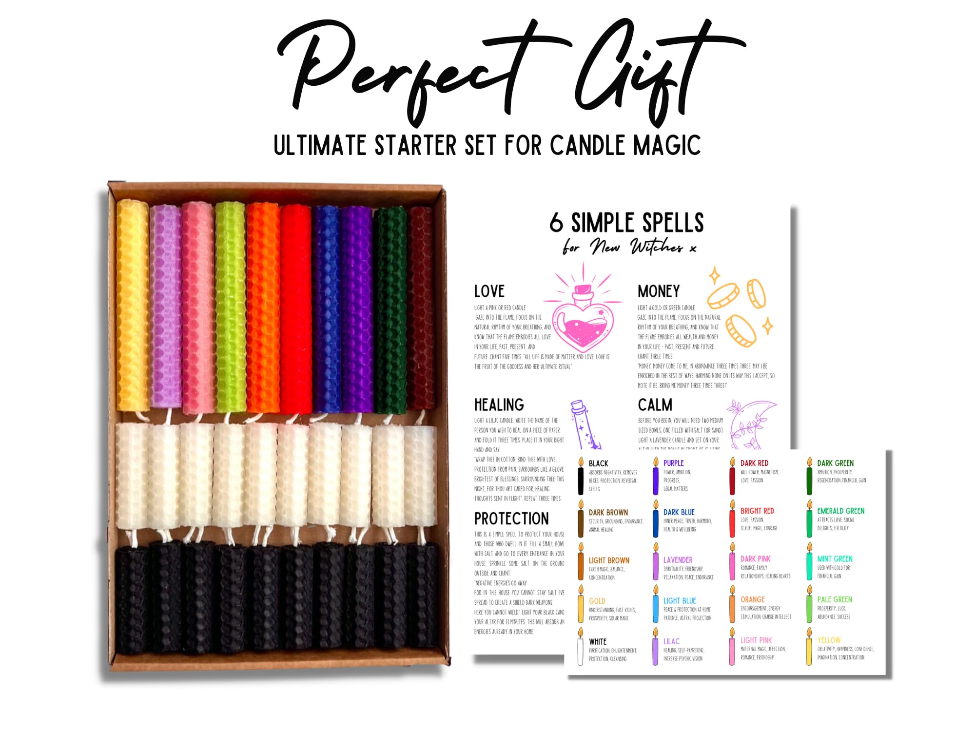 Set Di 6 Candele Magiche In Cera D'Api – Elementali Terra, Aria, Fuoco, Acqua – Arrotolate A Mano, Stoppino In Cotone, Con Wiccan Rede