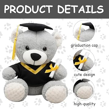 Graduation Bear, 25cm Graduation Teddy with Cap, Plush Keepsake for University & High School Graduates, Graduation Gifts for Her or Him