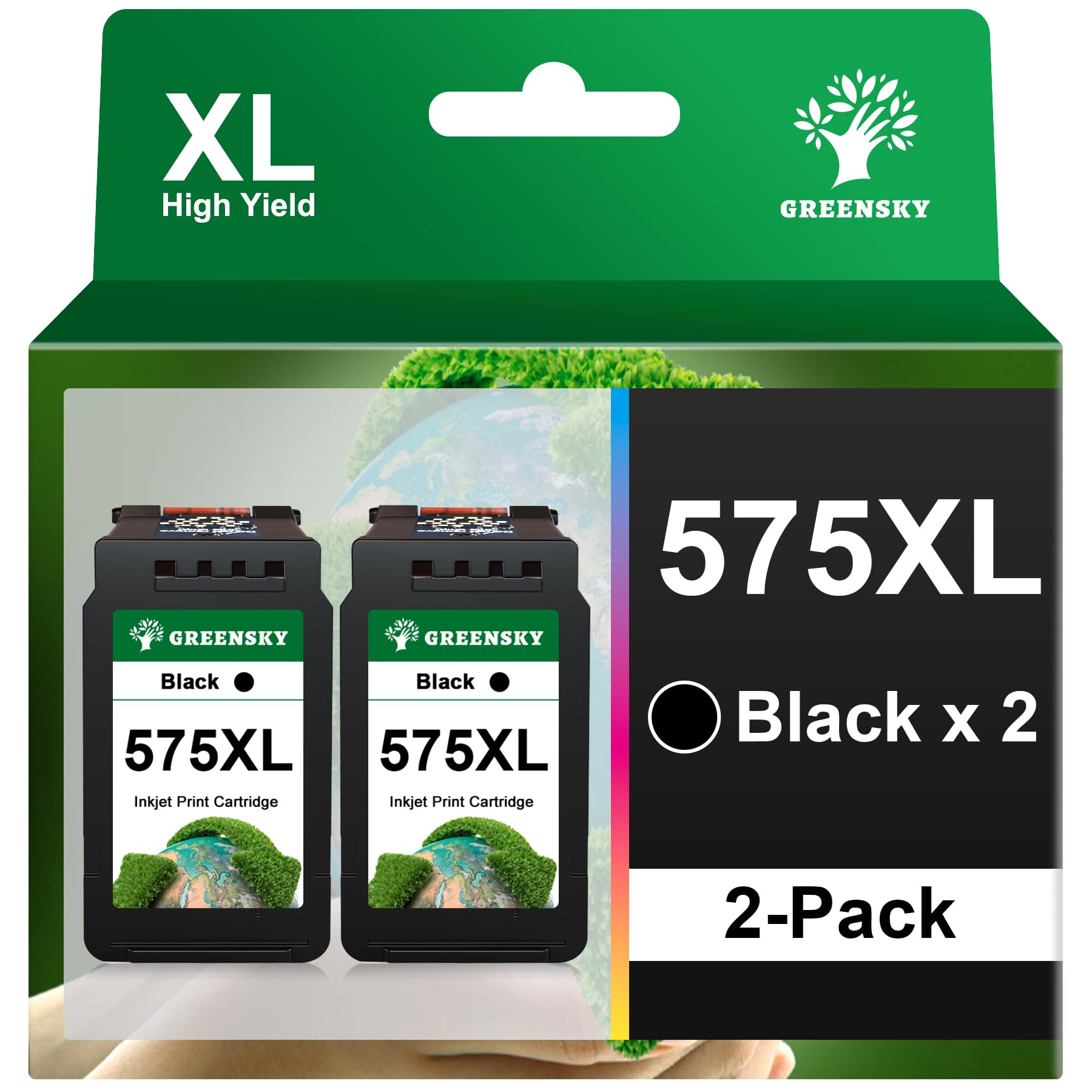 GREENSKY 575XL PG-575XL Cartuccia di Ricambio per Canon 575 Nero e Canon 575 XL PG 575 PG575XL per Canon PIXMA TS3550i TR4755i TR4756i TS3750i TS3751i TS3551i TR4750i TR4751i (2 Nero)