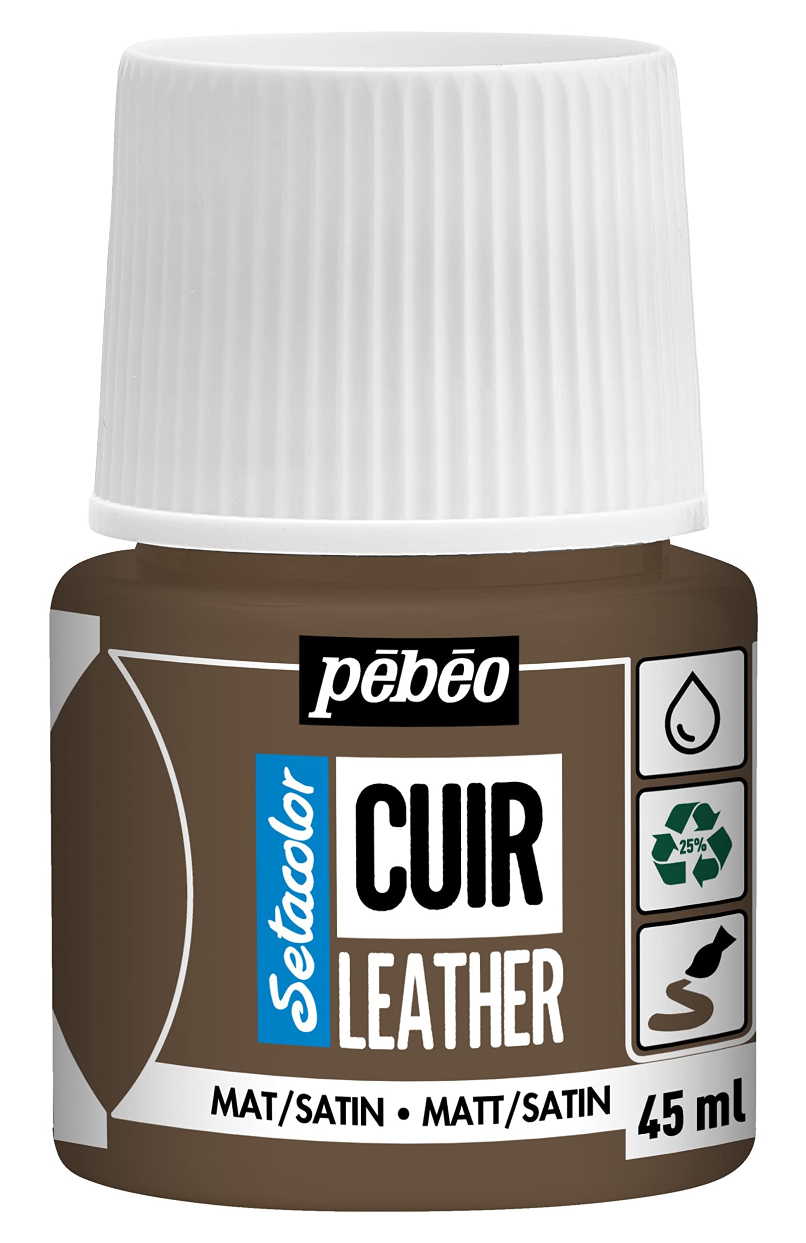 PEBEO - Setacolor Leather - Acrylic Paint for Leather and Leatherette - Customization Bag, Shoe, Sneaker - Resistance to scratches, folds, rubbing - Matt/Satin finish - Expresso Brown - 45 ml