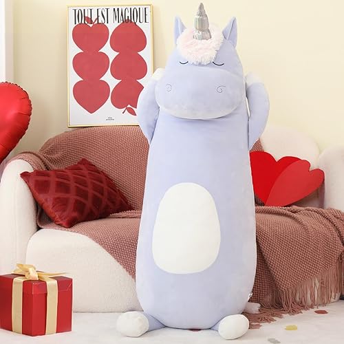 Miniatura 5 de MorisMos Almohada corporal grande de unicornio de 4 pies, almohada de unicornio de felpa de 51 pulgadas de largo para niñas y niños, almohada