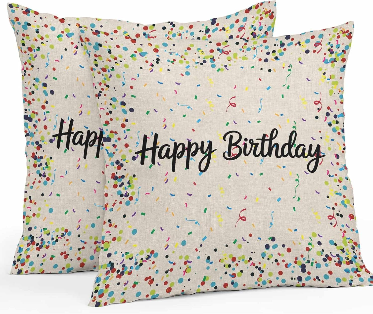 Vandarllin Outdoor Throw Pillows Covers 20x20 inch Set of 2 Waterproof Happy Birthday Decorative Zippered Cushion Covers for Patio Furniture, Polka Dot Ribbon Celebration Linen Lumbar Pillowcases