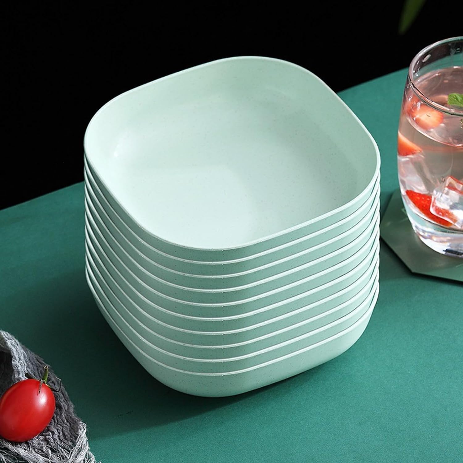 Set of 10 Square Stackable Dinner Plates Premium Durable and Tableware for Home Kitchen Use