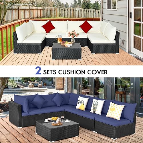 Miniatura 4 de Tangkula Juego de muebles de patio de 7 piezas, sofá modular para exteriores con 2 almohadas y fundas de cojín, juego de conversación de sofá de