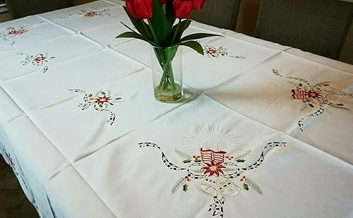 Miniatura 3 de Mantel rectangular de Navidad bordado de 72 x 126 pulgadas, 12 servilletas, fiestas, eventos, elegante, lavable, mantel decorativo de tela para mesa