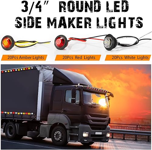 Miniatura 6 de Tuanse Paquete de 60 luces de remolque LED a granel de 3/4 pulgadas, indicador de botón lateral, luces de pollo, señal de giro delantera y trasera,