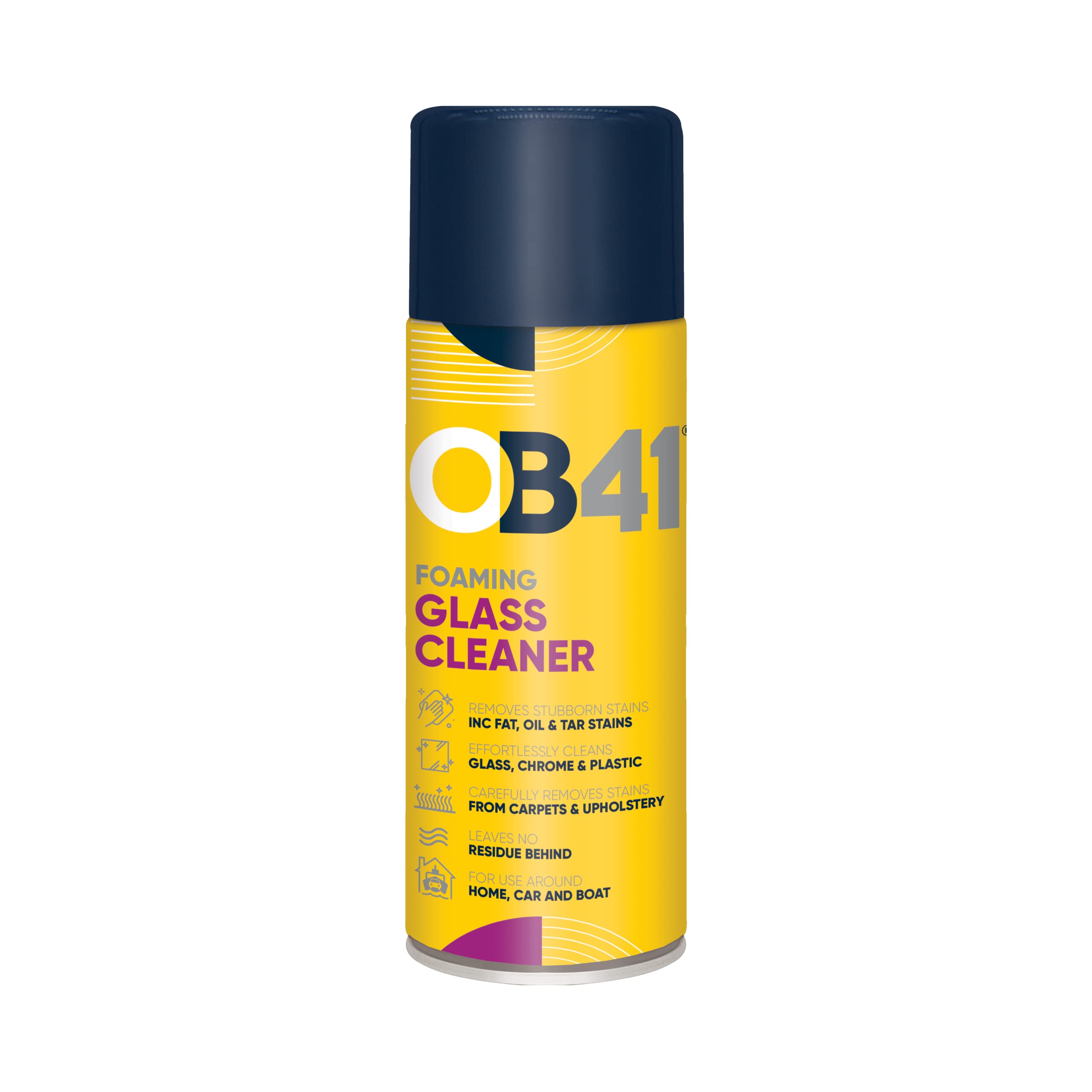 OB41 Foaming Glass Cleaner Removes Stains 400ml Glass Oil Tar Limescale Plastic