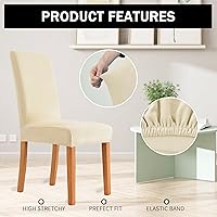 Vista 3 de Fundas elásticas para sillas de comedor, fundas protectoras de asiento extraíbles de terciopelo suave para silla Parson (2, beige)