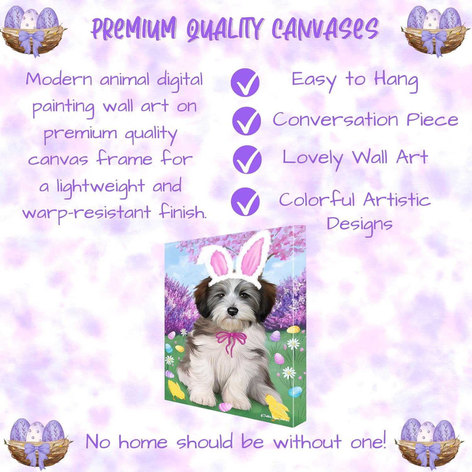 Doggie of the Day Easter with Tibetan Terrier Dog Canvas Wall Art - Premium Quality Ready to Hang Room Decor - Flat Rolled 11" x 14"