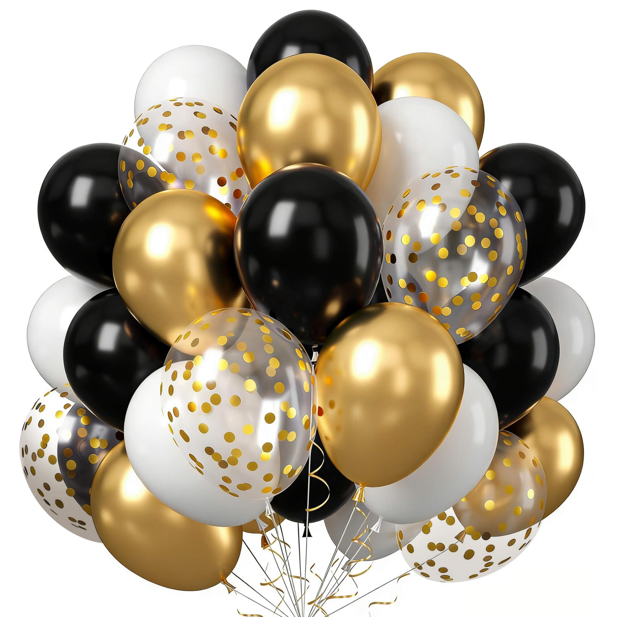 Graduation Latex Balloons with Ribbons, 45 Pack (12 Inch) in Black Gold White Golden and Black Glitter, Perfect for Graduation Day, Birthday and Various Party Decorations โ image 1