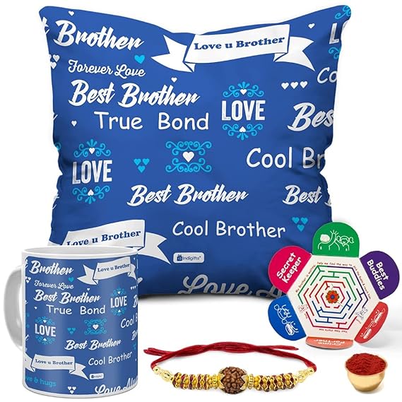 Indigifts Rakhi Gift for Brother Best Bhaiya True Bond Quote Printed Cushion 12