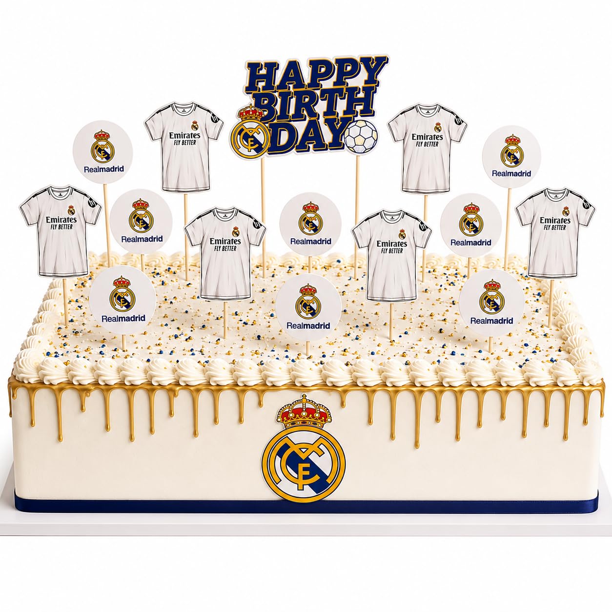 15 Real Madrid Cake Toppers for Cakes and Cupcakes, Real Madrid Birthday Decoration, Happy Birthday Topper, Football Cake Decoration, Children's Party (Top Happy Birthday)