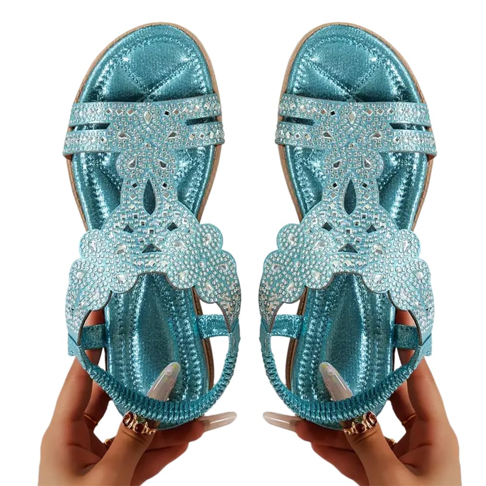 Women's Floral Rhinestone Flat Sandals