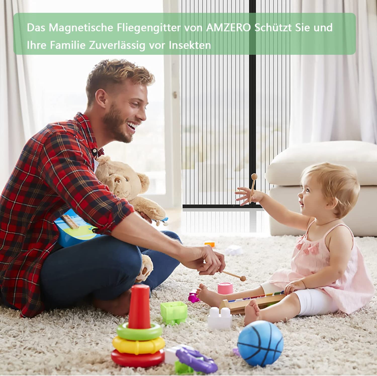 Fliegengitter Tür Magnet Balkontür, 210x210cm Insektenschutz Fliegengitter Balkontür Klettverschluss für Balkontür Terrassentür Wohnzimmer, Schwarz A