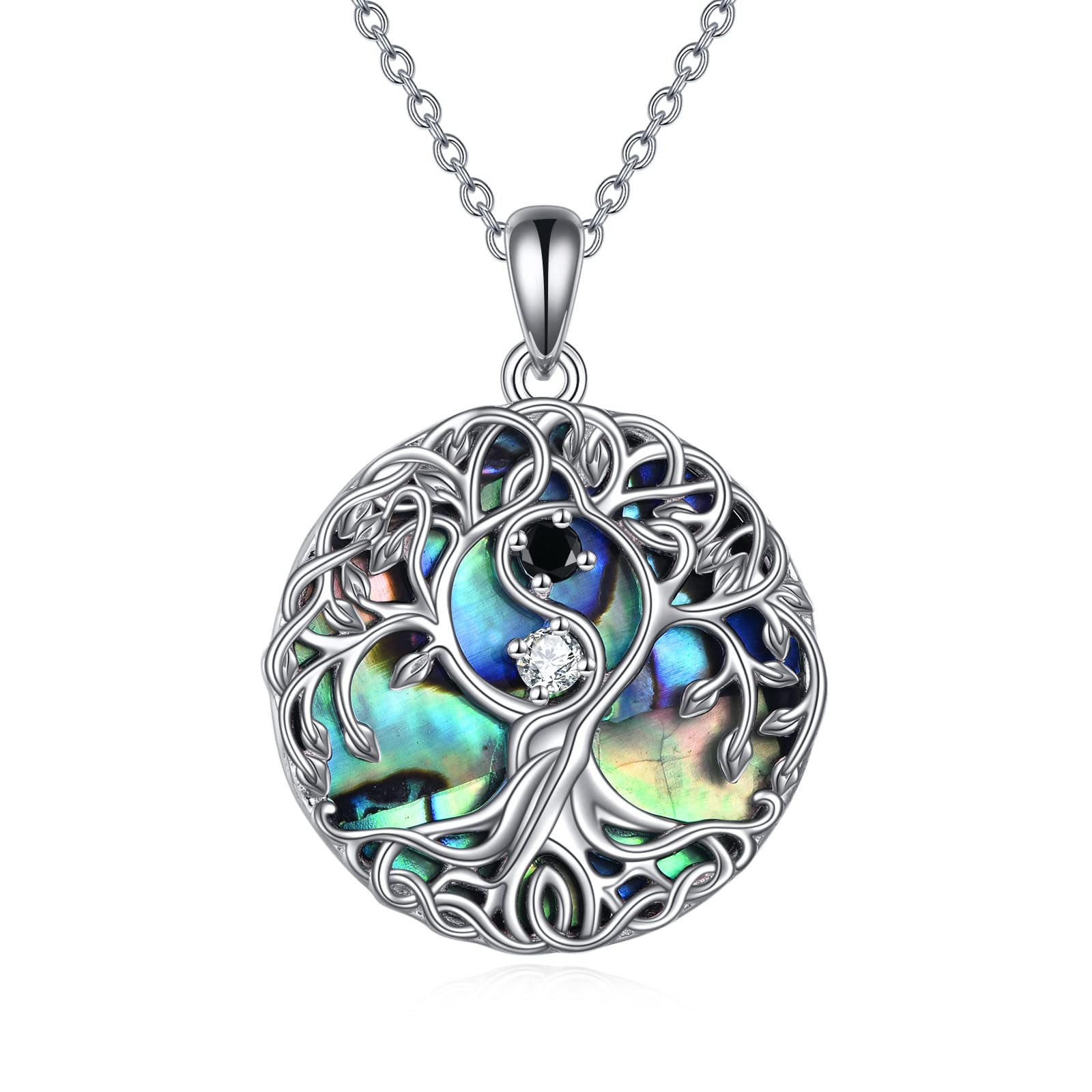 YFN Collana Albero Della Vita In Argento 925 Con Tormalina Nera | Ciondolo Celtico 30x18mm | Gioiello Ipoallergenico Regalo Donna