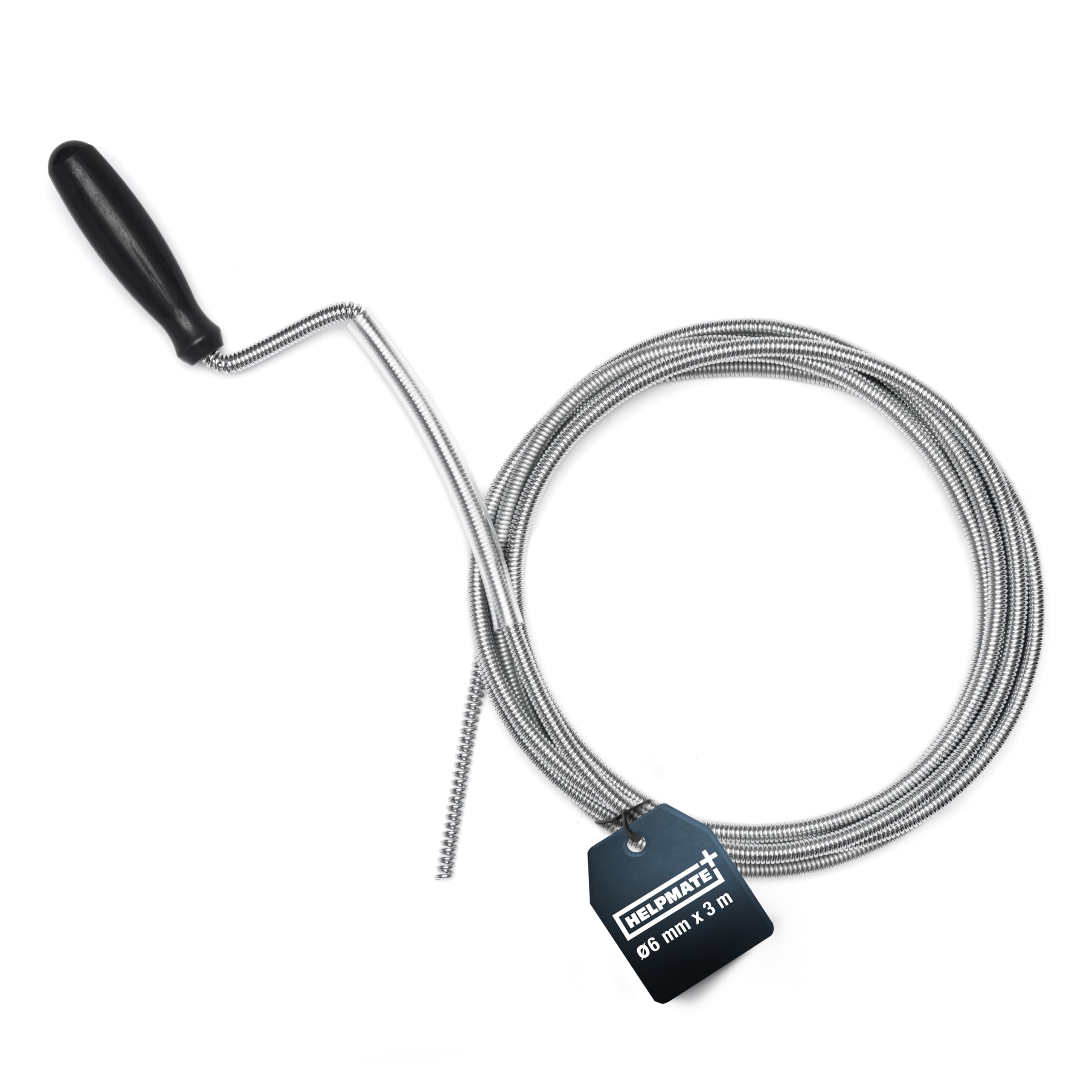 HELPMATE – Rohrreinigungsspirale Ø 6 mm – 3 m – Flexibler Federstahl für langlebige Nutzung – Umweltfreundliche Reinigung ohne Chemikalien – Geeignet für Waschbecken, Dusche, Badewanne und Spülbecken