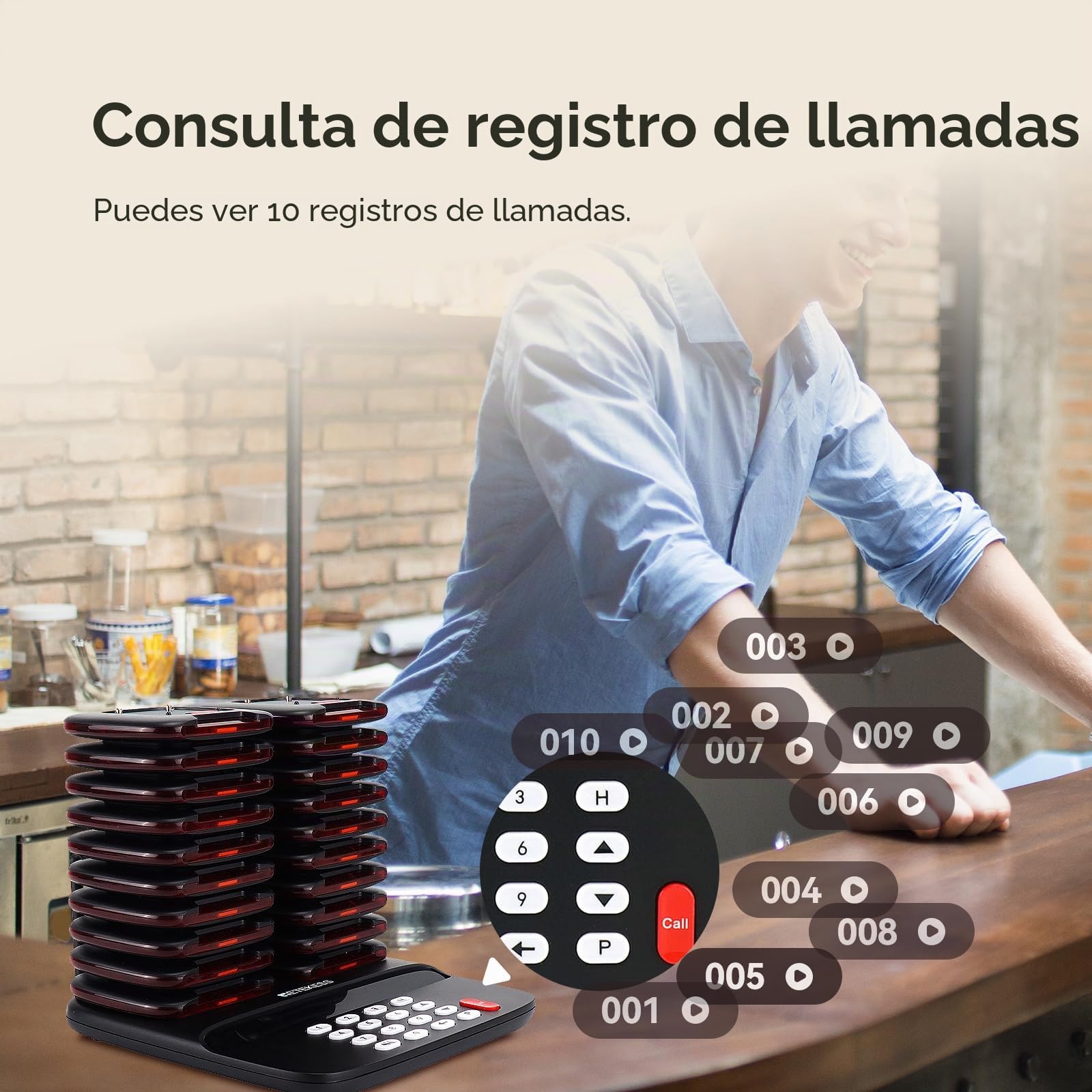 Retekess TD183 Avisador mesa Restaurante, Pagers Beepers, 20 Buscapersonas | para Logística, Hotele, Almacén, FSK 800M, Estable y Difícil de Volcar, Modo Función de Recordatorio