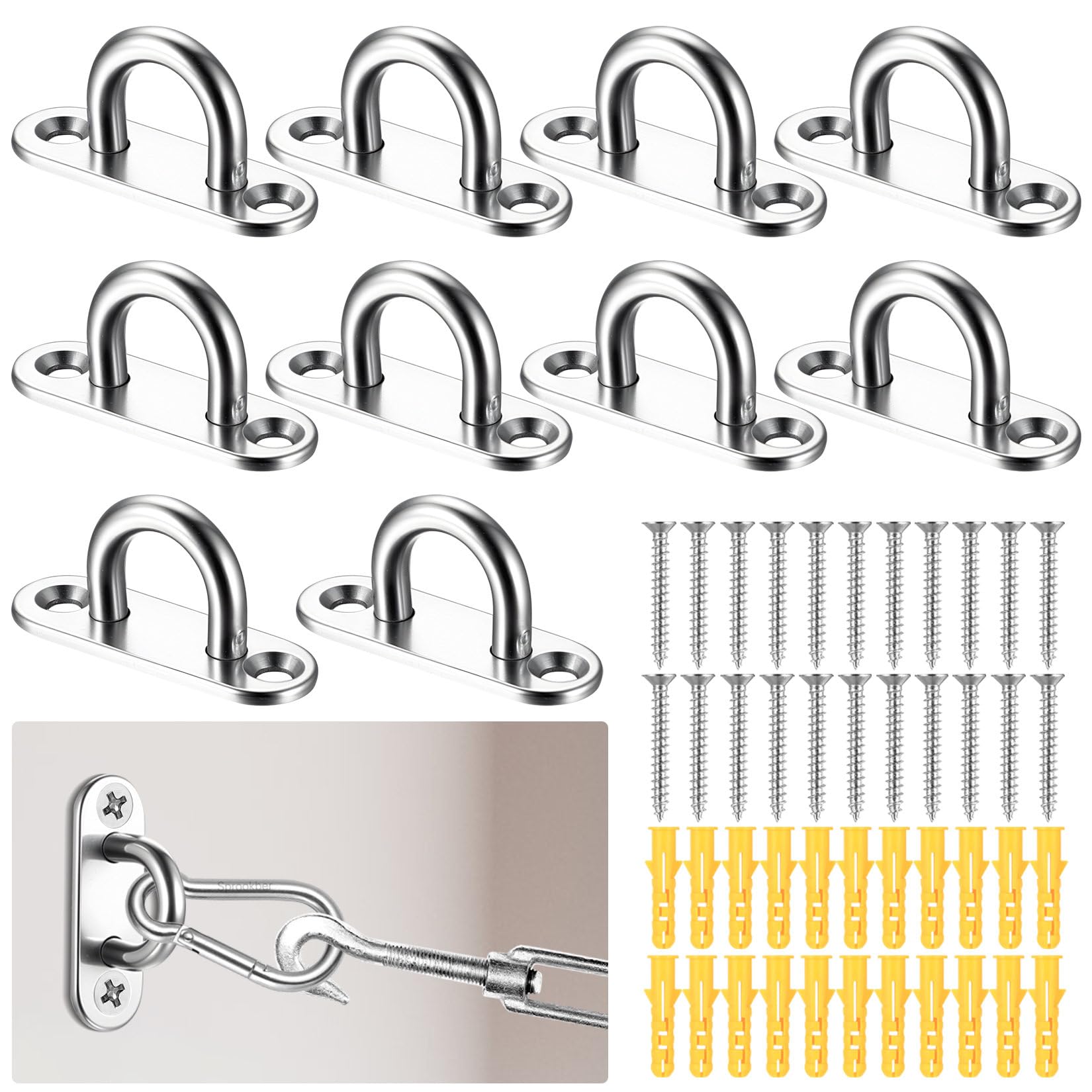 runxsam 11 Pcs Stainless Steel Pad Eye Plate Hooks