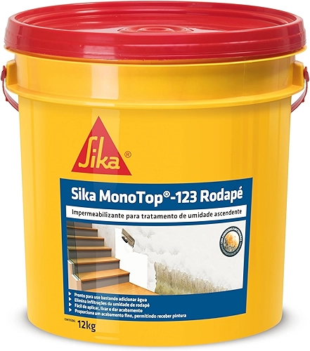 Sika - Massa corrida - Sika Monotop-123 Rodapé branco - Tratamento e eliminação de umidade - Para rodapés - Inodora - Balde 12kg