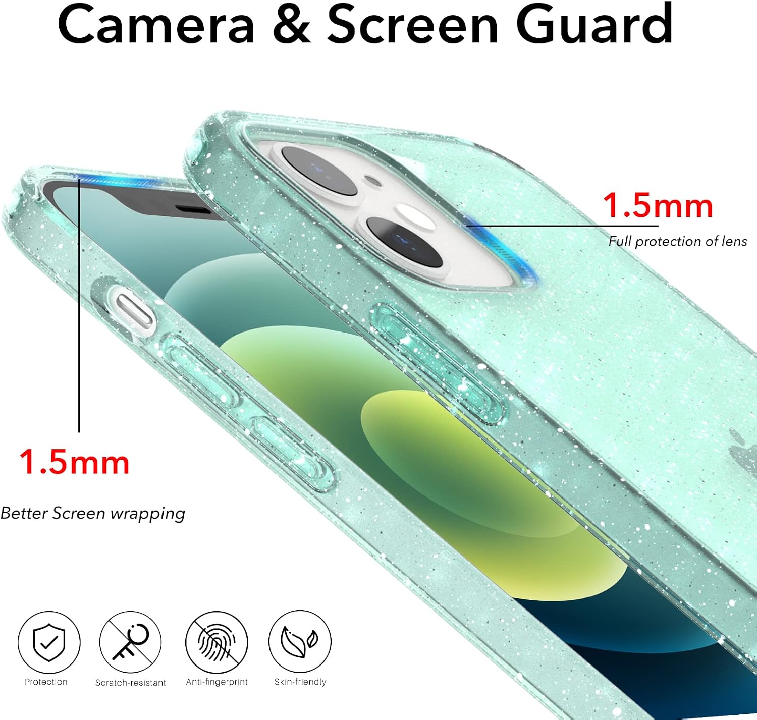ORNARTO Compatible with iPhone 12 Shiny Case, Compatible with iPhone 12 Pro Case Bling Rugged Shockproof Hybrid PC+TPU Full Covered Protective Case Back Cover 6.1inch-Green